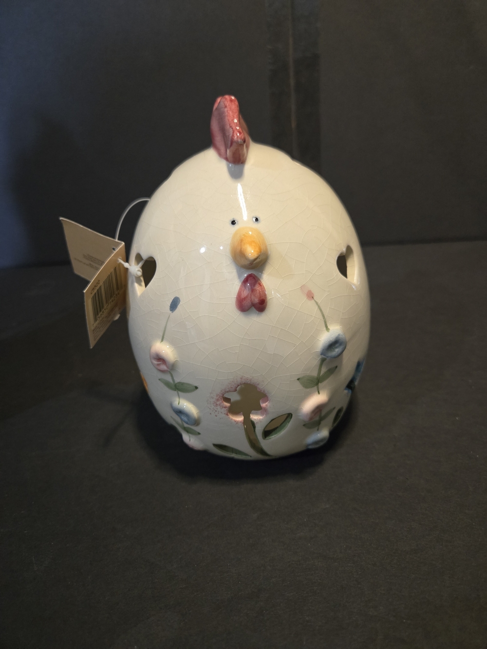 VTG 2000 Crazy Mountain Ceramic Chicken Luminary Candle Holder Floral NWT C5522